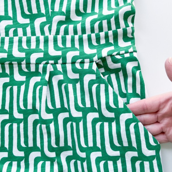 Boden Florrie Jersey Dress Green Geometric Womens 12R Pockets Office Career - Picture 12 of 14